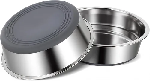 Vista 10 de Cuencos para perros, acero inoxidable de grado alimenticio para alimentos y agua, paquete de 2, 3 tazas Negro