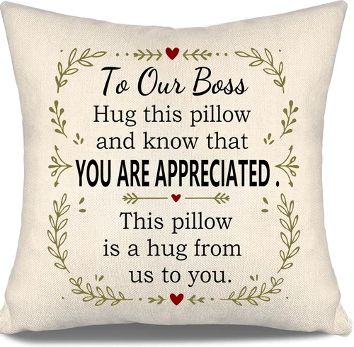 Vista 3 de Fundas de almohada con texto en inglés «To My Boss Abrazo esta almohada y sabe que eres apreciada esta almohada es un abrazo de mí a ti», fundas