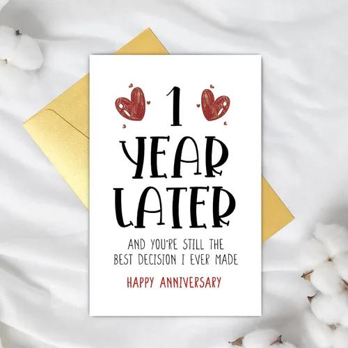 Vista 5 de Supoeguk Tarjeta de Feliz Un Año para Novia Novio, Tarjeta de Primer Aniversario para Él Ella, Divertida Tarjeta de 1er Aniversario de Boda