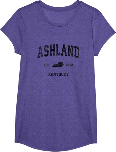 Vista 23 de Ashland Kentucky KY Vintage Sports Design Camiseta de impresión negra Asfalto