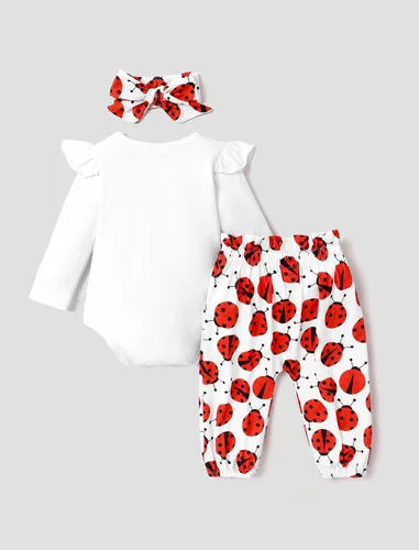 Vista 3 de Conjunto de 95 % algodón para bebé, conjunto de 3 piezas con volantes acanalados y pantalones de camuflaje con diadema