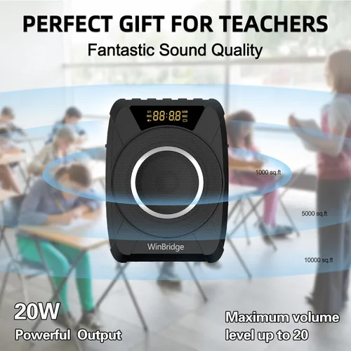 Vista 8 de Micrófono inalámbrico amplificador de voz, sistema PA portátil de 20 W con micrófono Bluetooth y auriculares, micrófono portátil impermeable