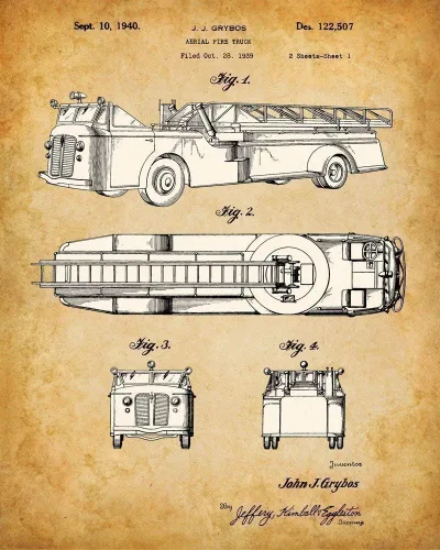 Vista 2 de Impresiones artísticas originales de bomberos, juego de cuatro fotos (8 x 10) sin marco, hace una gran decoración de estación de bomberos y regalo