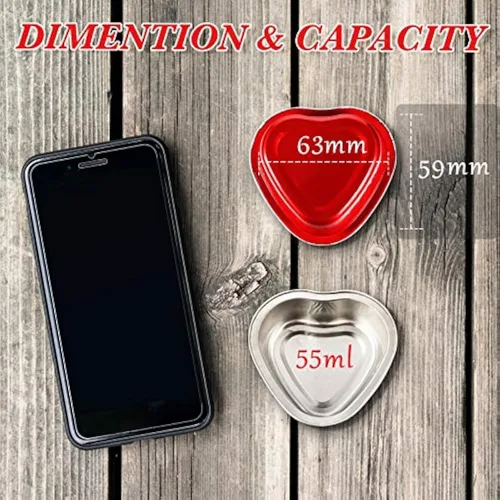 Vista 2 de Patelai 80 juegos de moldes para pasteles en forma de corazón con tapas, mini sartén de papel de aluminio de 1.9 fl oz/1.86 onzas líquidas/1.86 Rojo