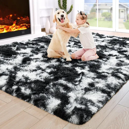 Vista 127 de Noahas Alfombras de Área Grandes y Esponjosas de 5x8 pies para Sala de Estar y Dormitorio, Alfombra Gruesa de Pelo Largo Beige y Blanca, Alfombra