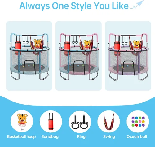 Vista 7 de LotFun Trampolín para niños, trampolín con red Azul