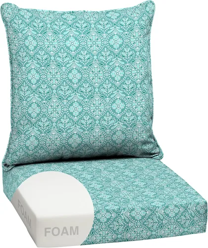 Vista 54 de Arden - Juego de cojines de asiento profundo para exteriores, espuma, 24x24, azulejos Alana