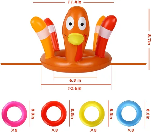 Vista 2 de MorTime Paquete de 3 sombreros inflables de pavo para Acción de Gracias, juego de lanzamiento de anillos, juego de fiesta para suministros