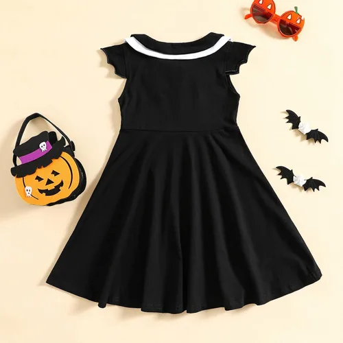 Vista 3 de Vestidos de fiesta de princesa sin mangas con estampado de dibujos animados para niños y niñas, vestido de fiesta de princesa (negro, 9-10 años)