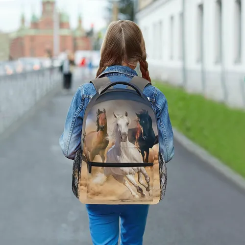 Vista 7 de ALAZA Mochilas de caballos para niñas y niños, mochila de caballos para niños, mochila escolar para libros de 3, 4 y 5 grado, mochila para portátil