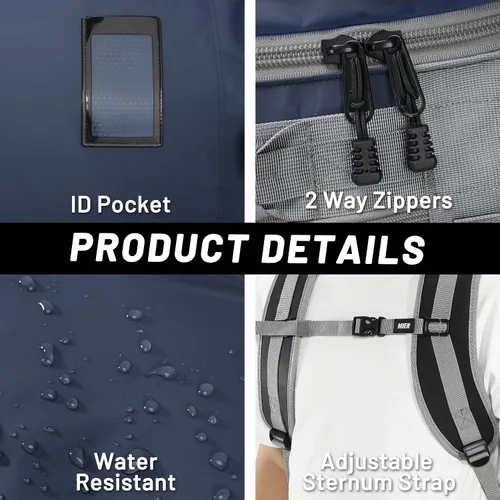 Vista 41 de MIER Mochila deportiva grande con compartimento para zapatos, resistente y resistente al agua, azul marino, 45L