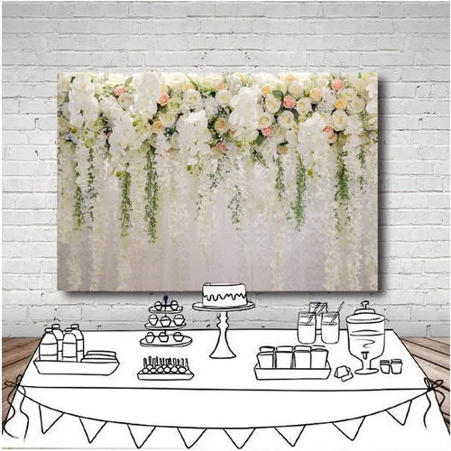 Vista 3 de Fondos de fotografía con temática floral de rosas blancas para despedida de soltera, boda, flores, fondo de fotos, fiesta de cumpleaños, retrato