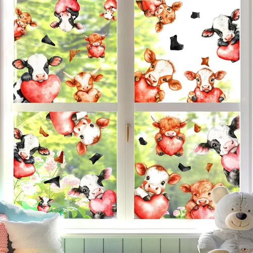 Vista 9 de 20 calcomanías divertidas de vaca para ventana, calcomanías de pared de vaca que mira y pega, calcomanías de pared de animales de granja rústicas