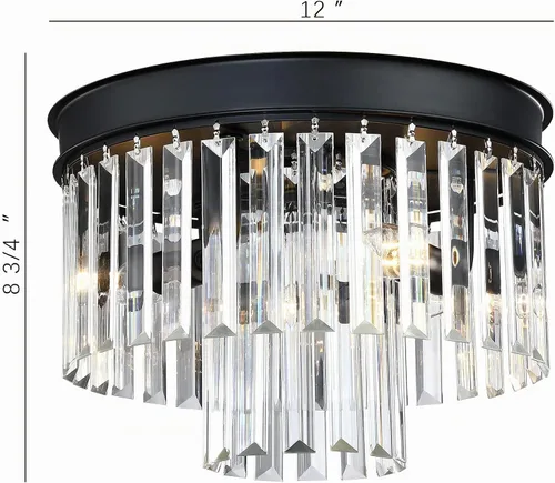 Vista 3 de MEXO Lámpara de techo de cristal empotrada con acabado negro, lámpara de cristal de 2 niveles para sala de estar, dormitorio, comedor, pasillo