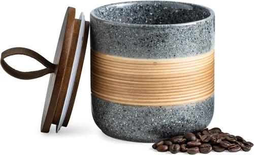Vista 26 de Miamolo Tarro de cerámica con tapa, pequeño recipiente de café para café Beige