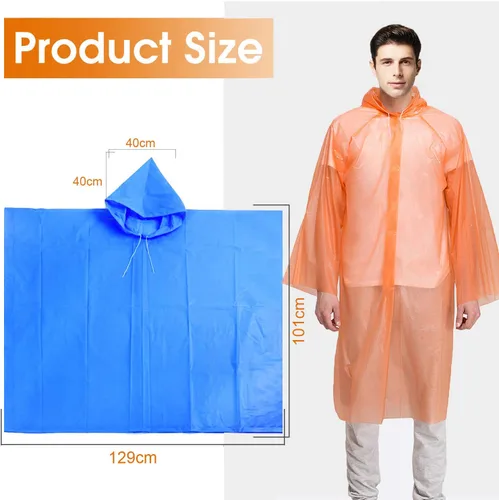 Vista 5 de Ponchos para adultos, ponchos de lluvia desechables multicolor para camping, senderismo, viajes, mochileros, paquete de 4
