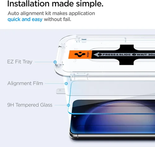 Vista 3 de Spigen Protector de pantalla de vidrio templado [Glas.tR EZ Fit] diseñado para Galaxy S23 Plus (2023) [compatible con fundas], paquete de 2 9H