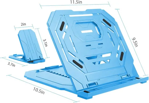 Vista 5 de Soporte para tableta de dibujo, soporte plegable para computadora portátil, 9 niveles de ángulos ajustables con un soporte para teléfono integrado