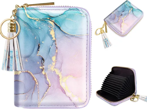 Vista 12 de Coco Rossi Tarjetero de crédito para mujer, cartera pequeña, funda RFID Un brillo azul y verde