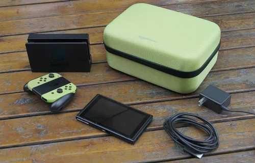 Vista 9 de Tienda Basics Hard Shell Travel and Storage Case for Nintendo Switch and Switch OLED- 12 x 48 x 9 Inches Neon Yellow