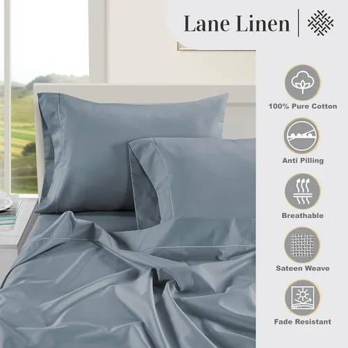 Vista 308 de LANE LINEN - Sábanas individual 100% algodón egipcio suave, cómodo y grueso de calidad de hotel, costuras reforzadas totalmente elásticas, sin