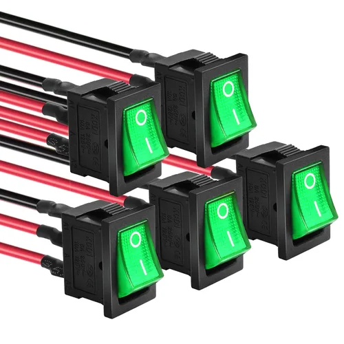 Vista 8 de KCD1 SPST Interruptor basculante de palanca precableado On/Off de 3 pines y 2 posiciones Snap DC 12V-24V 20A LED rojo para barco - Paquete de 5
