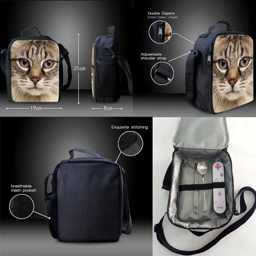 Vista 8 de AFPANQZ Mochila para niños, juego de 3 piezas, bolsas escolares de gran capacidad con aislamiento térmico, bolsas pequeñas para lápices, paquete de 3