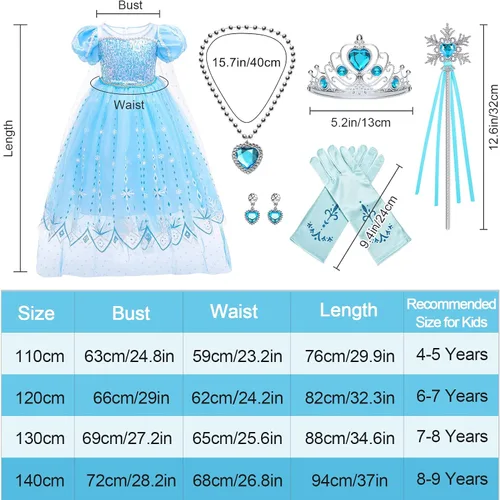Vista 7 de Toylink Disfraz de Elsa para niñas disfraz de princesa elegante cumpleaños Halloween fiesta de cosplay con accesorios