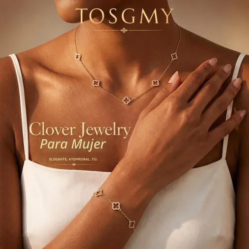 Vista 6 de Delicados collares de oro con trébol para mujer, a la moda, no se deslustra Colver 3