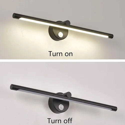 Vista 5 de Apliques de luz de pared, luz frontal de espejo negro con interruptor, luz de espejo de baño IP44 con detector de movimiento, luz LED para gabinete