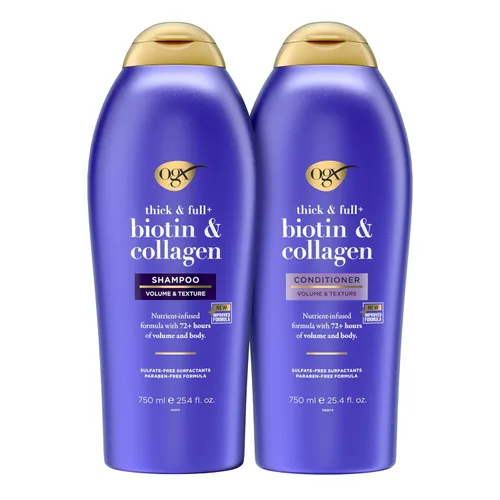 Vista 11 de OGX Espeso y Abundante + Biotina y Colágeno para Volumen y Cuerpo del Cabello, Champú y Acondicionador Voluminizador Sin Sulfatos para Cabello Fino