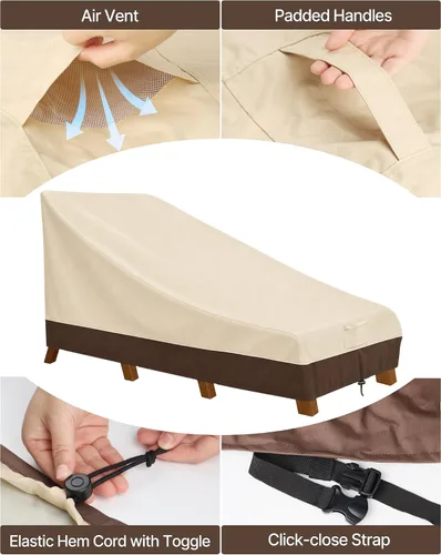 Vista 4 de Vailge Funda impermeable para tumbona de patio, 600D resistente al aire libre, fundas para muebles de patio, resistentes a los rayos UV, paquete