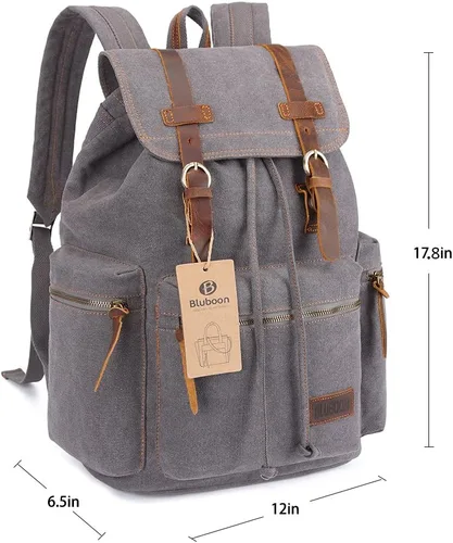 Vista 2 de Bluboon Mochila vintage con ribete de cuero casual para hombres y mujeres, mochila de viaje para computadora portátil