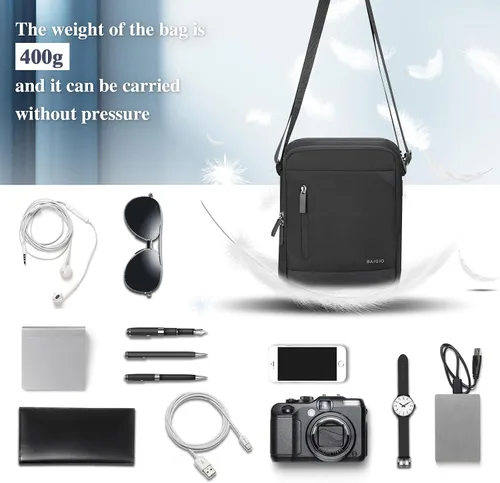 Vista 6 de BAIGIO Bolsa de mensajero para hombre, bolsa de hombro, bolsa de viaje, bolso para hombre, bolso casual para trabajo y negocios
