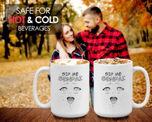 Vista 4 de Taza de café blanca de anime de 15 oz - Sip Me Senpai - Haentai Weaboo Animation Divertida y linda taza de mercancía Waifu Otaku Manga Cultura