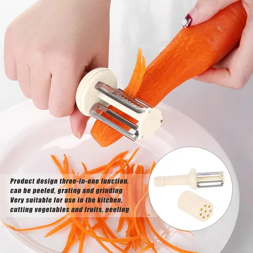 Vista 6 de Pelador de verduras para cocina, peladores de frutas en forma de botella para manzanas, zanahorias y papas, herramienta de pelado de cocina (beige)