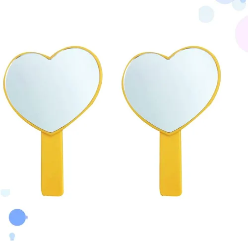 Vista 3 de LALAFINA 2 piezas de mango de espejo de maquillaje princesa para mujer, cartera de mano, espejo de corazón con asa, mango de espejo de peluquería