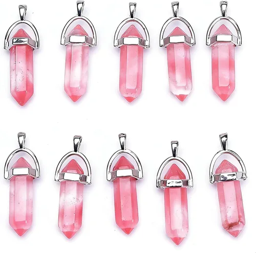 Vista 11 de Dije de bala de piedra de cuarzo auténtico, colgante de chakra de reiki, dijes de cristal a granel para fabricación de joyas 10 piezas amatista