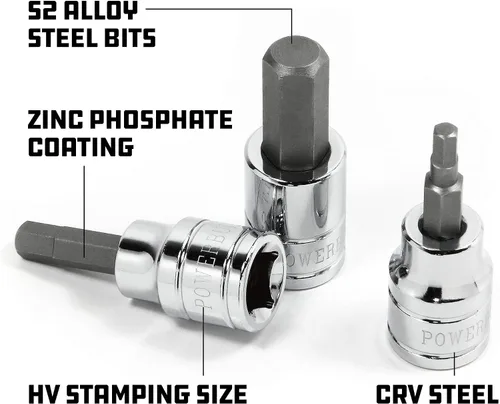 Vista 3 de Powerbuilt 640349 3/8" Dr. SAE Hex Bit Socket, 3/16