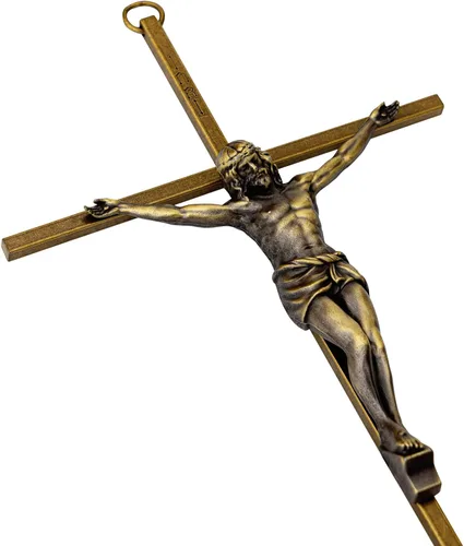 Vista 11 de KUXBET Cruz con Crucifijo, Crucifijo de Jesús en Oro Metálico, Regalo de Bolsillo de Cruz de Estrés para Aliento/Animo para Fe Cristiana, Oración