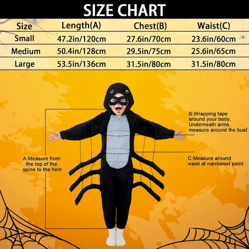 Vista 2 de Jeyiour Disfraz de araña para niños, traje de araña, para Halloween, bolsas de mano elásticas de fieltro negro, máscaras de ojos para niños, fiesta