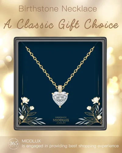 Vista 8 de Collar de piedra natal genuina para mujer, collar de amor de corazón, regalos de cumpleaños para ella