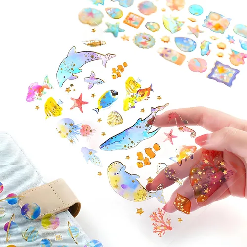 Vista 2 de Lindas calcomanías para manualidades, purpurina estética, resistente al desgarro, calcomanías impermeables para laptop, botella de agua
