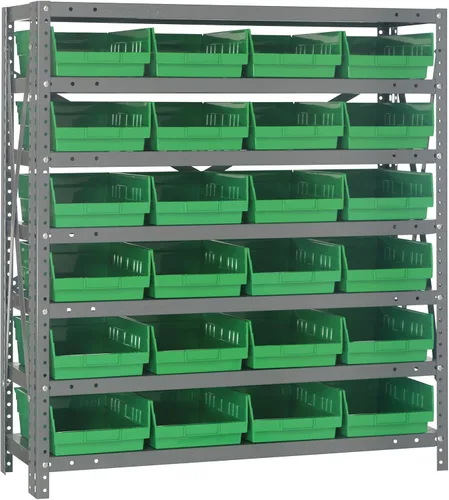 Vista 534 de Quantum QSBU-245BK Heavy Duty Shelving Unit with (7) Shelves and (24) QUS245 Black Bins for Garage Warehouse Storage Distribution 400 lb Load