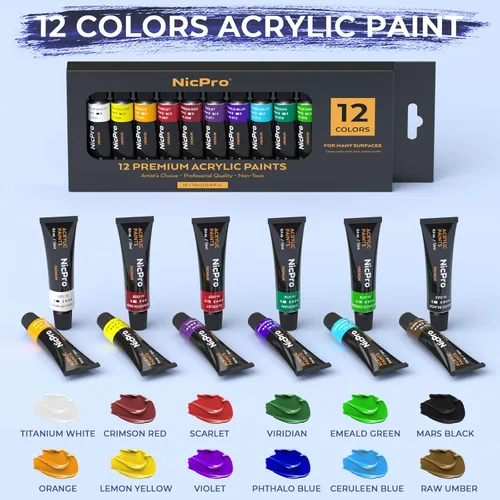Vista 4 de Nicpro Juego de 34 piezas de pintura para niños con lienzo patrón, kit de suministros de pintura artística con 12 pinturas acrílicas, 10 pinceles, 6