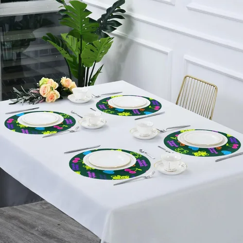 Vista 7 de Happy Birthday Cars Dark Green Round Natural placemats Plate placemat Set of 4 15x15 in individuales para comedor