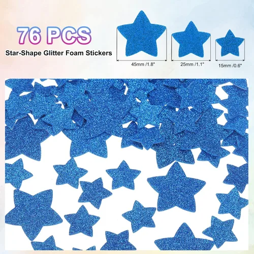 Vista 2 de MECCANIXITY 76 calcomanías de espuma con purpurina, 3 tamaños, autoadhesivas, con forma de estrella, para suministros de manualidades, bricolaje