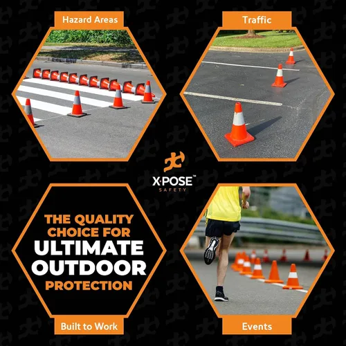 Vista 2 de Xpose Safety Conos de tráfico naranjas de 12 pulgadas con collar de 4 pulgadas, 1 paquete de conos de seguridad de plástico PVC multiusos