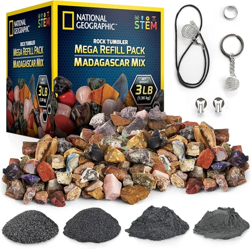 Vista 9 de Kit de recambio para pulidor de rocas National Geographic 3 libras de piedras preciosas y rocas en bruto para pulir, incluyendo amatista y cuarzo.