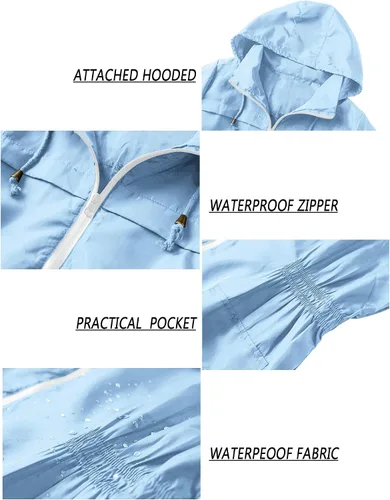 Vista 7 de Lomon - Chaqueta de mujer para la lluvia, impermeable y ligera, con capucha, para exteriores